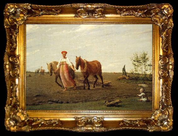 framed  Alexey Gavrilovich Venetsianov In the ploughed field. Spring, ta009-2